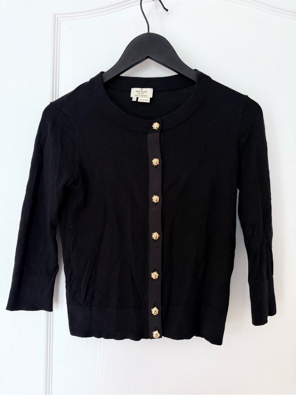 kate spade Black Crewneck Cardigan with Gold-Tone Buttons